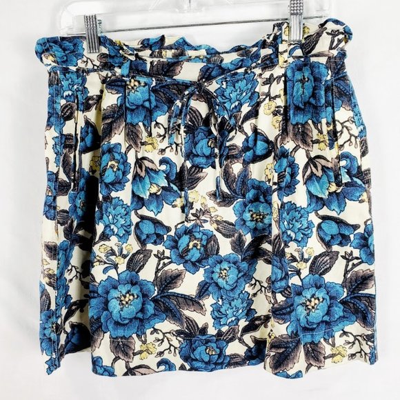 Ann Taylor LOFT Blue Floral Linen Blend Skirt Small w Pockets - Picture 1 of 5